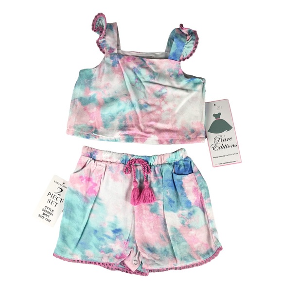 RARE EDITIONS Baby Girls Tie Dye Flutter Sleeve With Shorts Set - Picture 2 of 7